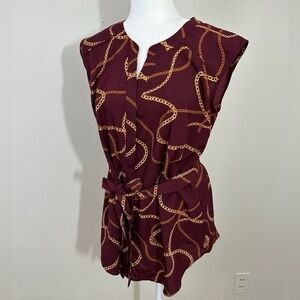 Motherhood Maternity sz sm silky tunic top in a rust color with a golden design